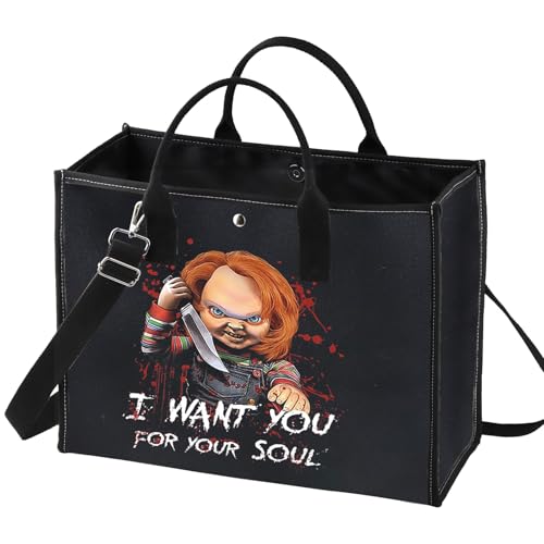 BWWKTOP Black Evil Doll Makeup Bag - Killer Doll Travel Bag