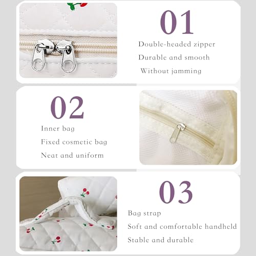 Cute Cherry Makeup Bag Set - 3 PCS Travel Toiletry Organizer (White-Cherry)