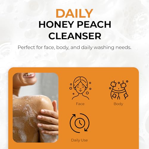 RA COSMETICS African Liquid Black Soap - Honey Peach, 8 oz | Deep Cleansing & Moisturizing
