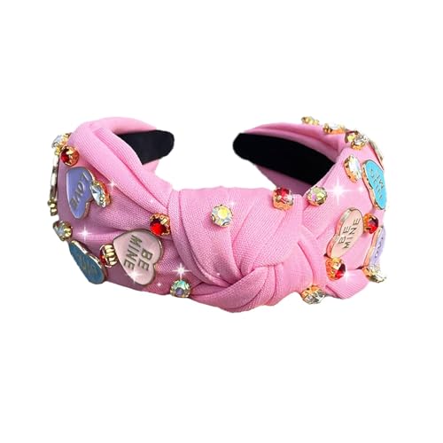 Pink Valentine Headband with Rhinestones & Heart Charms - Girls Women's Gift