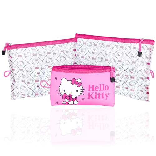 Hello Kitty 3-Piece Travel Pouch Set - Zippered Makeup & Toiletry Bags