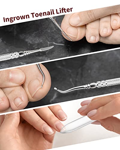 WONSIM Ingrown Toenail Clippers Set - 4Pcs Heavy Duty Stainless Steel Nail Tools for Seniors & Thick Toenails