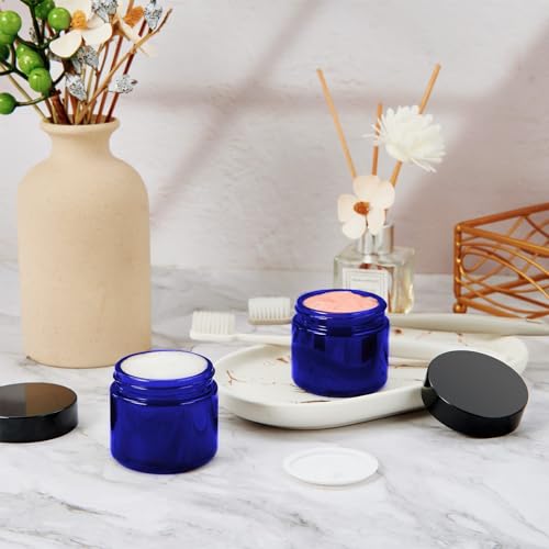 2 oz Blue Glass Cosmetic Jars with Lids - 12 Pack Refillable Containers