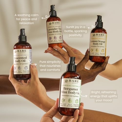 BARE BOTANICS Unscented Body Oil - Natural Moisturizer for Skin, Hair & Nails