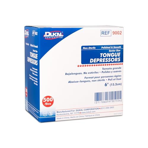 Dukal 6-Inch Wooden Tongue Depressors, Non-Sterile, 500 Count