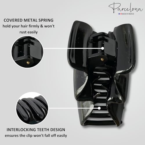 Parcelona Black Medium Hair Claw Clip for Thick Hair Updos