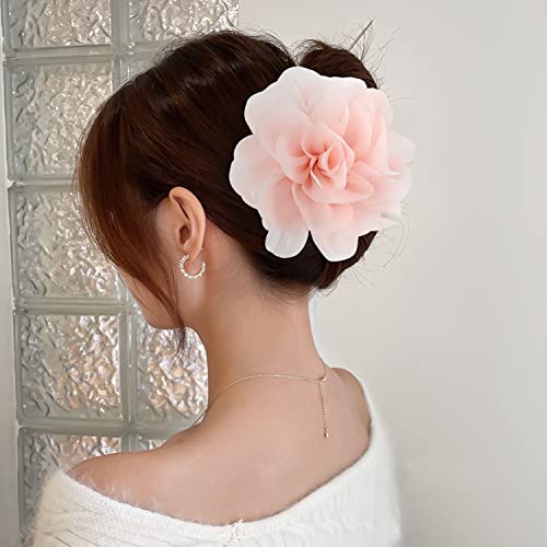 Cinaci Large Chiffon Rose Flower Hair Claw Clips - 4 Pack for Thick Hair