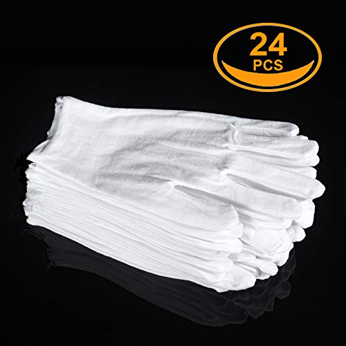 12 Pairs White Cotton Gloves for Serving, Inspection & Eczema Care