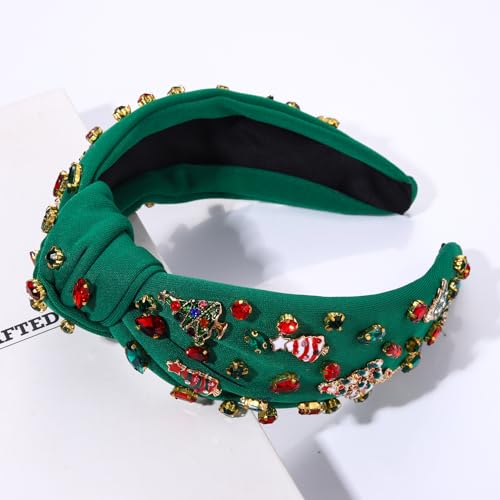 Christmas Tree Bow Crystal Headband for Women - Festive Holiday Hair Accessories