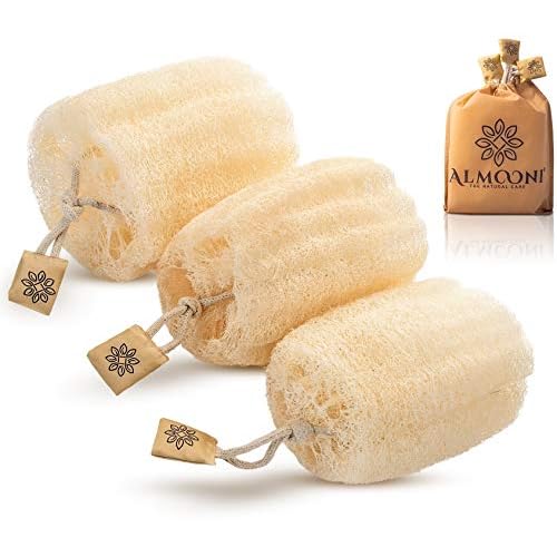 Almooni Egyptian Loofah Exfoliating Body Scrubber, Natural Real Egyptian Shower Loofah Sponge Body Scrubber for Women and Men, for Body and Face that Will Get You Clean - 3 Count (1 Pack)