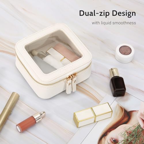 Aveniee Mini Clear Makeup Bag - TSA Approved Travel Pouch, Off-White