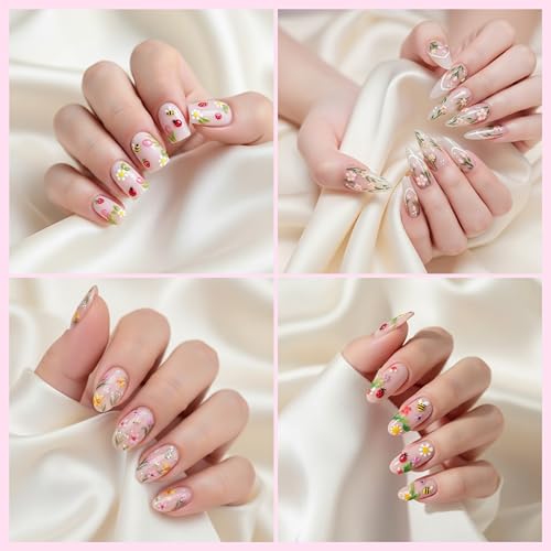 5D Summer Nail Stickers - Floral Bee & Ladybug Decals (3 Sheets)