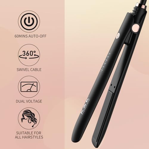 K&K 2-in-1 Flat Iron Curler - 1" Titanium Hair Straightener for Short Hair (Black)