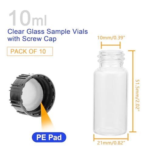 Kesell 10-Pack 10ml Glass Vials with Screw Caps for Essential Oils