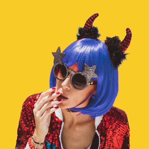 MIUSKATL 12 Inch Blue Short Bob Wig with Bangs – Elastic Fit Cosplay Hair