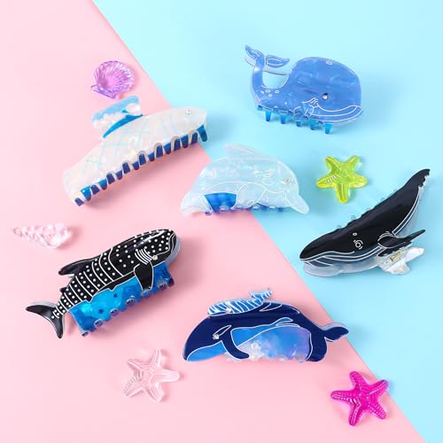 Kogcmeetl 6 Pcs Sea Animal Hair Clips - Cute Ocean Hair Accessories for Women & Girls | Marine Life Claw Clips for Thick & Thin Hair