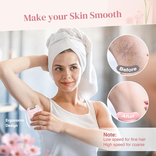 Smooth Glide Epilator for Women, Painless 2-Speed Hair Removal Device with LED Light, 36 Tweezers & Massage Pad, Rechargeable Epilator for Face, Bikini, Arms & Legs