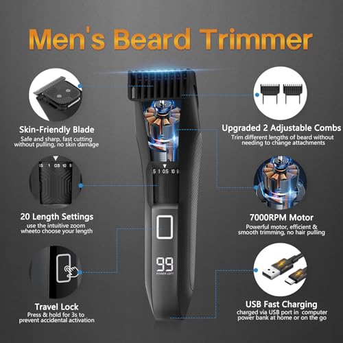Beatslm Manscape Beard Trimmer for Men, Groin & Body Hair Trimmer, Ball Shaver, Nose Hair Clippers, All-in-One IPX7 Waterproof Men's Wet/Dry Groomer Kit, Rechargeable with Travel Case, LED Display