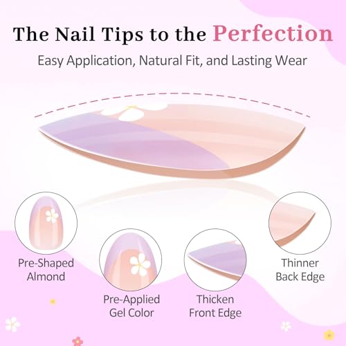 QIEK Colorful Flower Kids Press On Nails - 16 Sizes, Safe & Easy to Apply - A-Colorful Flower