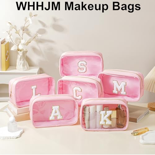 Personalized Initial Clear Makeup Bag Pink A – WHHJM Travel Cosmetic Bag