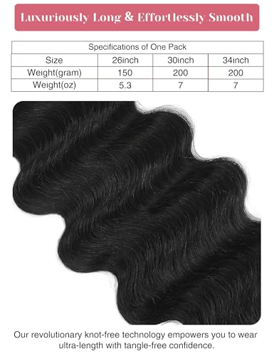 26 Inch Off Black Body Wave Hair Extensions - 150g Sew In Weft