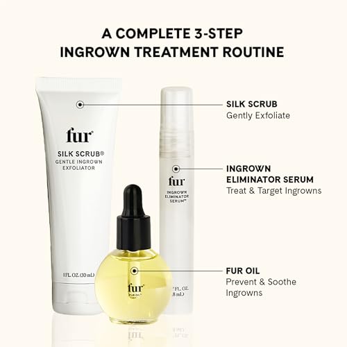 Fur Ingrown Rescue Trio Ingrown Hair Treatment Kit with Silk Scrub Exfoliator, Ingrown Eliminator Serum Rollerball Oil, Helps Reduce Bumps and Ingrowns for Bikini Line, Legs & Body