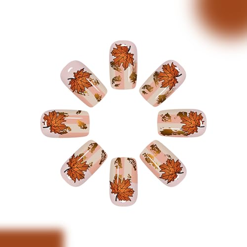 Fall Maple Leaf Press On Nails - Short Square 24-Pc Set with Nail Glue & File