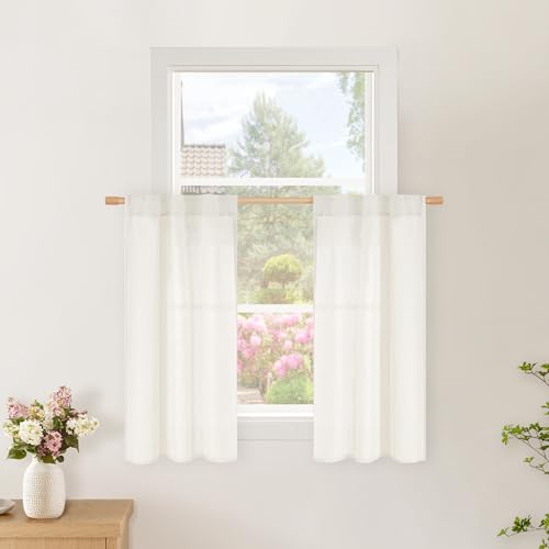 Ivory Faux Linen Cafe Curtains - 24x36 Set of 2 Panels