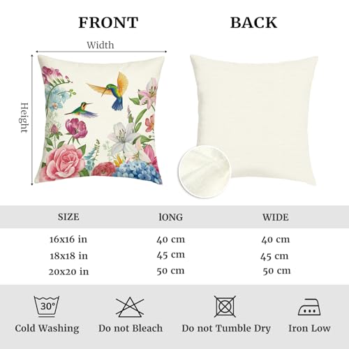 Floral Hummingbird Throw Pillow Covers, Set of 4, 18x18