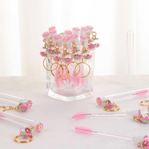 Rose Pink Disposable Mascara Wands Set 48 pcs with Eyebrow Spoolies, Travel-Ready
