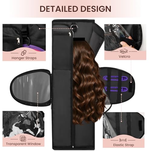 Wig Storage Bag for 3 Wigs - Pink Travel Organizer Case 12.6x9.8in