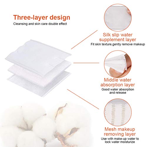 Cotton Pads, Facial Lip & Eye Makeup Remover Pads,100% Pure Cotton Effective Cosmetic Cotton Squares,Hypoallergenic, Lint-Free(222PCS)