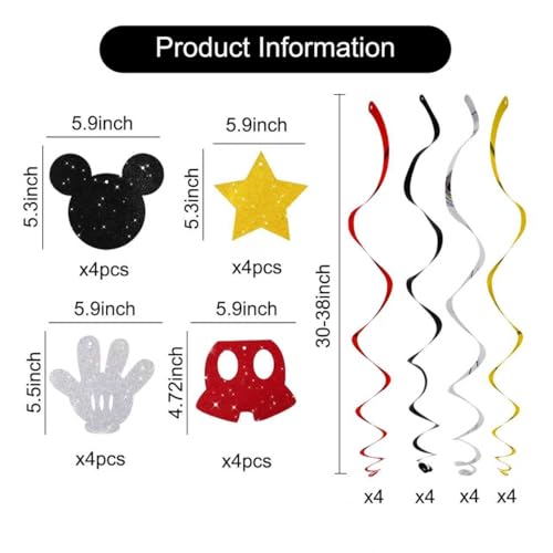 16 Pcs Black and Red Hanging Swirl Decorations for Birthday Parties