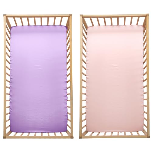 SiinvdaBZX Satin Mini Crib Sheets 2-Pack, 38x24in - Pink & Lavender