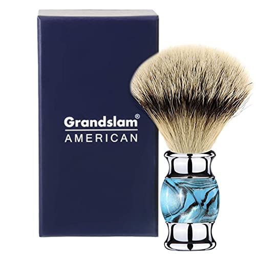 Grandslam Pure Badger Hair Shaving Brush - Ergonomic Blue Resin Handle