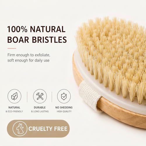Zeutch Dry Body Brush Set with Long Handle for Exfoliation and Lymphatic Drainage