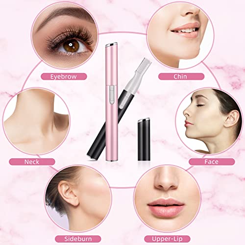 Chumia 2 Pcs Electric Eyebrow Trimmer Women Precision Face Razors Mini Shaver with Comb Christmas Women Gift Battery Operated Personal Epilator for Face Neck Fuzz Lips Leg(Pink, Black)