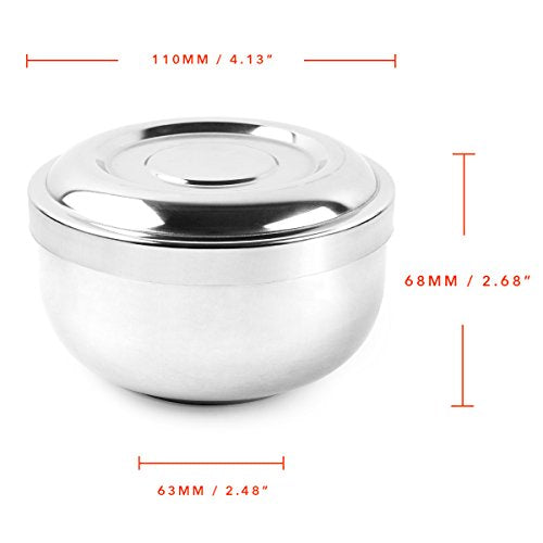 QSHAVE Silver Stainless Steel Shaving Bowl with Lid 4-Inch Deep Size Chrome Finish