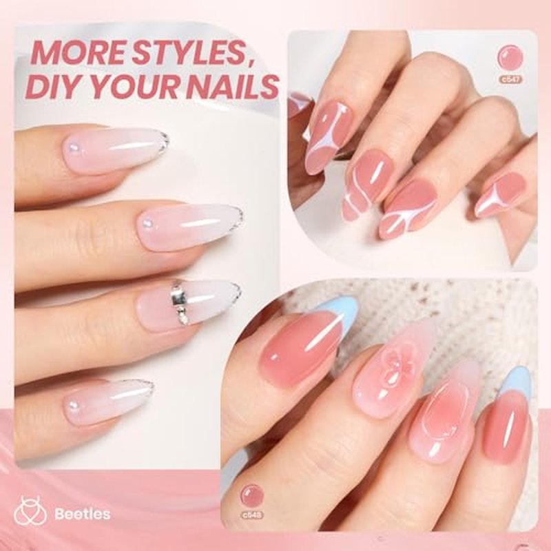 Beetles Gel Polish Whispers of Love Jelly Gel Nail Polish Set - 6 Colors Milky White Nude Pink Neutral Sheer Translucent Soak Off UV Gel Nail Kit, Nail Concealer for Salon DIY Manicure Gift Women