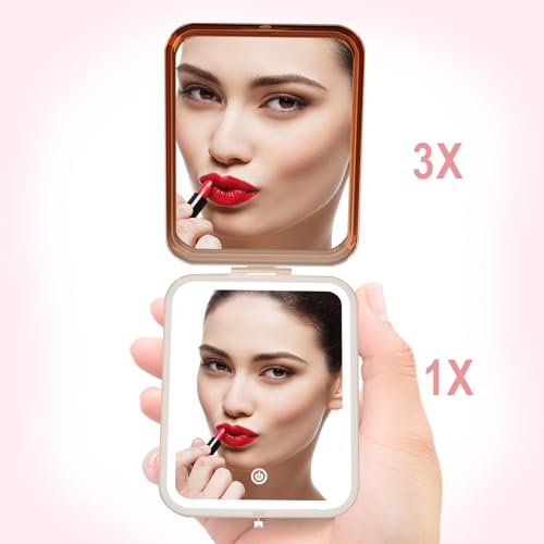 To My Granddaughter Lighted Compact Mirror - Engraved Pocket Makeup Mirror with 3 Color LED Lights - Gift from Grandma