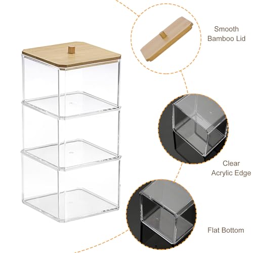 Hipiwe 3-Tier Acrylic Cotton Swab Organizer with Lid - Clear Storage Box