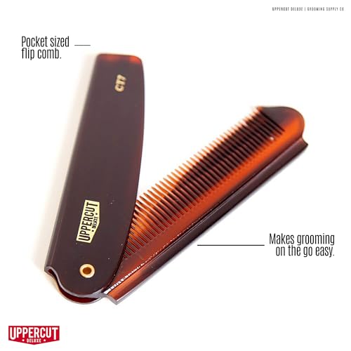 Uppercut Deluxe CT7 Tortoise Shell Folding Pocket Hair Comb for Men – Travel Size Styling Tool