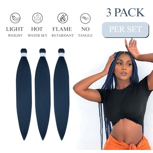 Leticia Navy Blue Pre-Stretched Braiding Hair - 26 Inch, Pack of 3