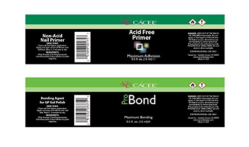 Cacee Acid Free Nail Primer & Pro Bond Nail Prep 0.5 oz - Low Odor, UV/LED Compatible, For Gel & Acrylic Nails, Variation: Acid Free + Probond