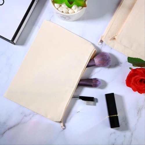 Beige Canvas Makeup Bag Set - 12 Pcs Zipper Pouches for DIY