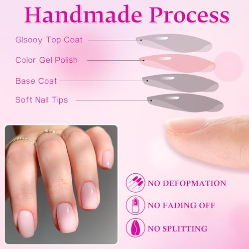 LuckForever Light Pink Short Square Press-On Nails 240pc Fake Nails for Manicure