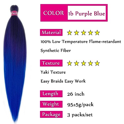 26 Inch Knotless Ombre Braiding Hair - 1B Purple Blue - 3 Bundles