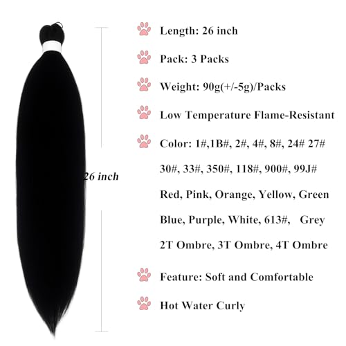 Ai Yuchen 26-Inch Pre-Stretched Black Braiding Hair - 3 Packs
