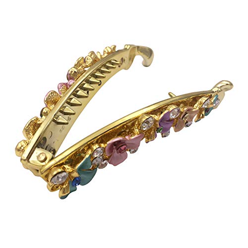 Lizzie Kay Floral Rhinestone Banana Hair Clips Set for Women - Long, Glam Ponytail Holders