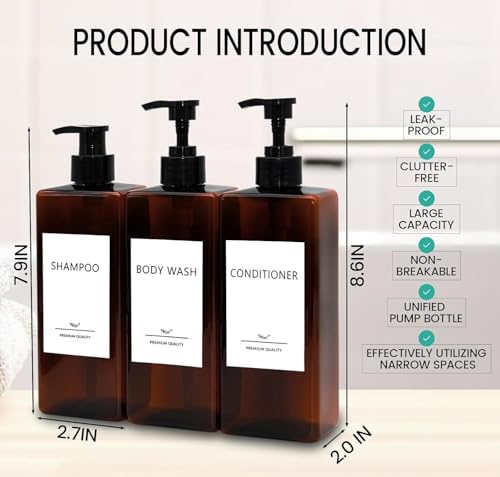 Refillable Shampoo and Conditioner Dispenser Set - 3 Pack, 500ml